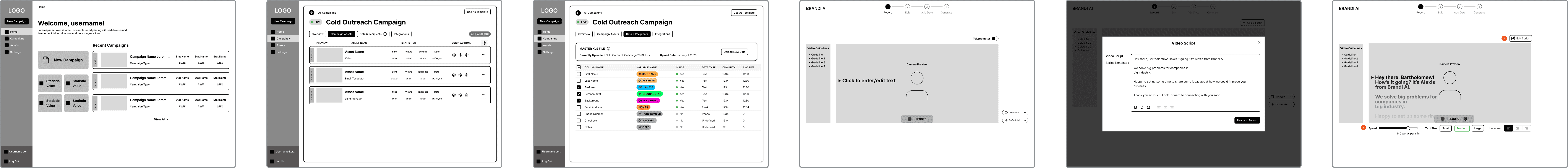 An image of low-fidelity wireframes showing a dashboard and video recording screens.