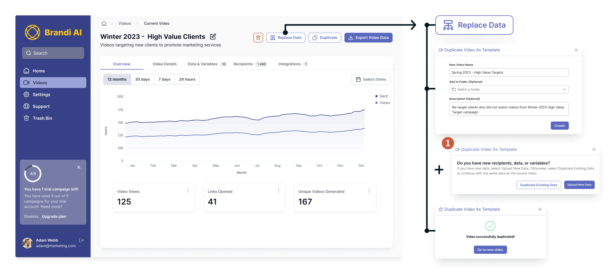 Image of revisions made to the Brandi.ai dashboard.